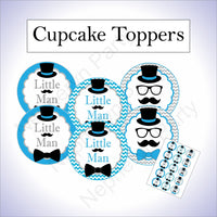 Turquoise & Gray Little Man Cupcake Toppers
