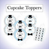 Light Blue & Gray Little Man Cupcake Toppers