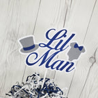 Navy, Gray, and White Little Man Cake Topper for a Boy Baby Shower or Birthday Party