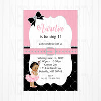 Printable Pink, Black, and Silver Baby Girl Birthday Party Invitation
