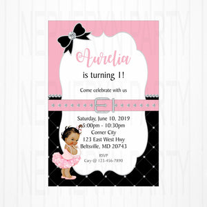 Printable Pink, Black, and Silver Baby Girl Birthday Party Invitation