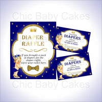 Royal Blue & Gold Prince Diaper Raffle Set, Blonde 