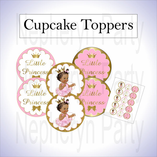 Pink & Gold Princess Cupcake Toppers, Brown