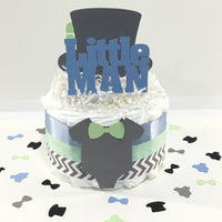 Blue, Mint, & Gray Little Man Diaper Cake
