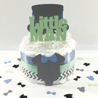 Mint, Blue, & Gray Little Man Diaper Cake
