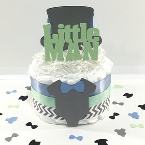 Mint, Blue, & Gray Little Man Diaper Cake