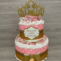 Pink & Gold Princess Diaper Cake Centerpiece
