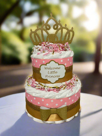 Pink & Gold Princess Diaper Cake Centerpiece