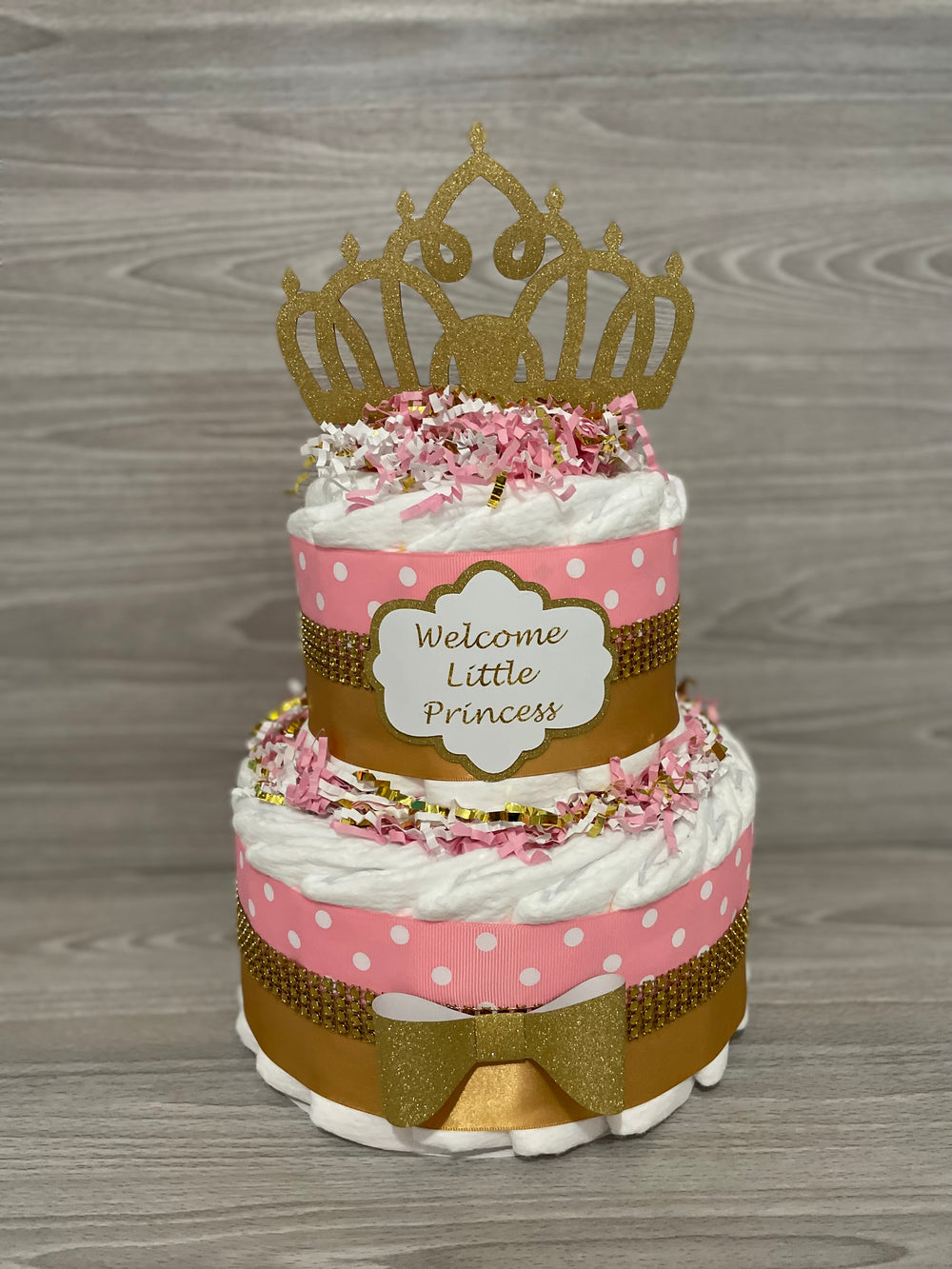 Pink & Gold Princess Diaper Cake Centerpiece
