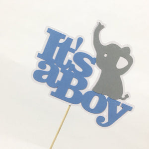 It's A Boy Elephant Cake Topper - Blue, Gray