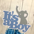 Blue & Gray It's a Boy Elephant Cake Topper