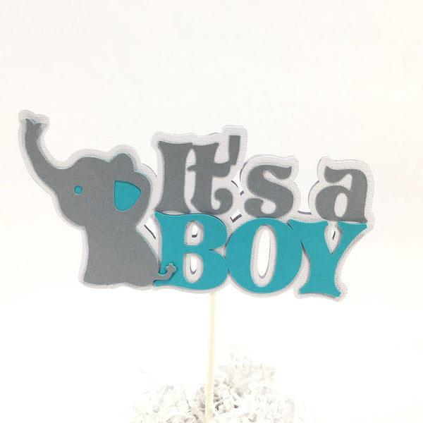 Teal & Gray It's a Boy Elephant Cake Topper