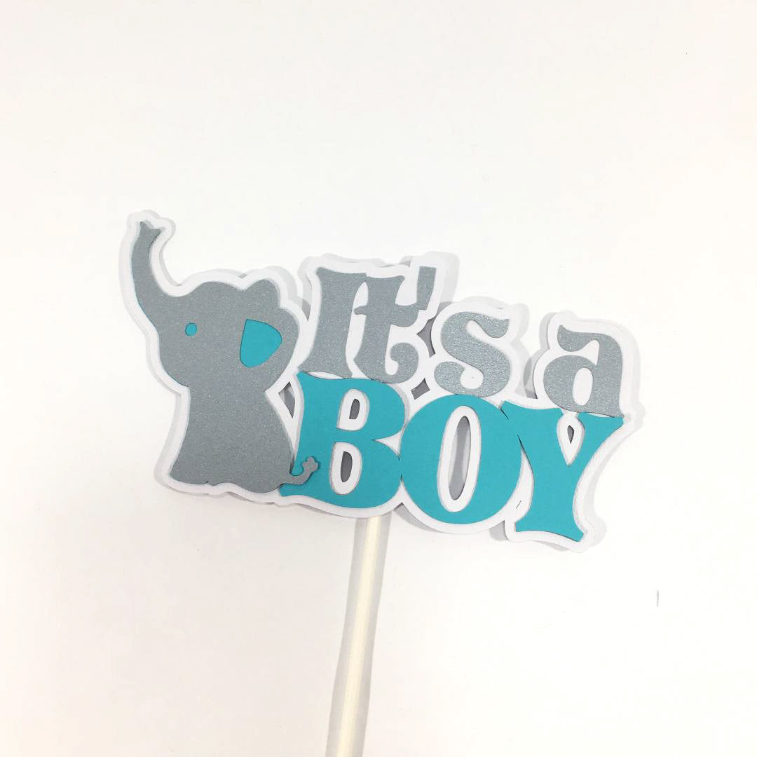 It's a Boy Elephant Centerpiece Sticks - Teal, Silver