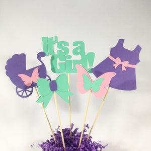 Lavender, Aqua, & Pink It's a Girl Centerpiece Sticks