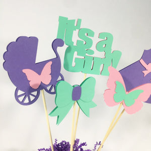 It's a Girl Centerpiece Sticks - Mint, Pink, Lavender