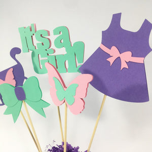 It's a Girl Centerpiece Sticks - Mint, Pink, Lavender