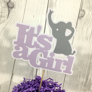 Lilac & Gray It's a Girl Elephant Cake Topper