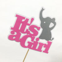 It's A Girl Elephant Cake Topper - Pink, Gray