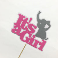 It's A Girl Elephant Cake Topper - Pink, Gray