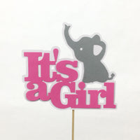 Pink & Gray It's a Girl Elephant Cake Topper
