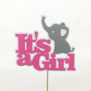 Pink & Gray It's a Girl Elephant Cake Topper