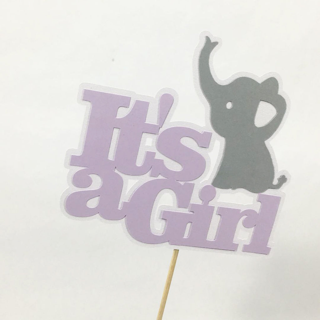 It's A Girl Elephant Cake Topper - Purple, Gray