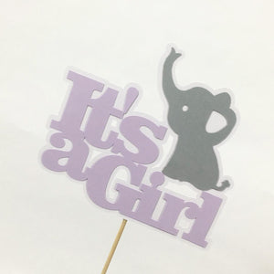 It's A Girl Elephant Cake Topper - Purple, Gray