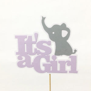 It's A Girl Elephant Cake Topper - Purple, Gray