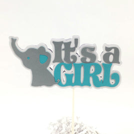 Teal & Gray It's a Girl Elephant Cake Topper