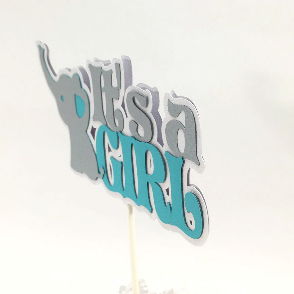 It's a Girl Elephant Centerpiece Sticks - Light Teal, Silver