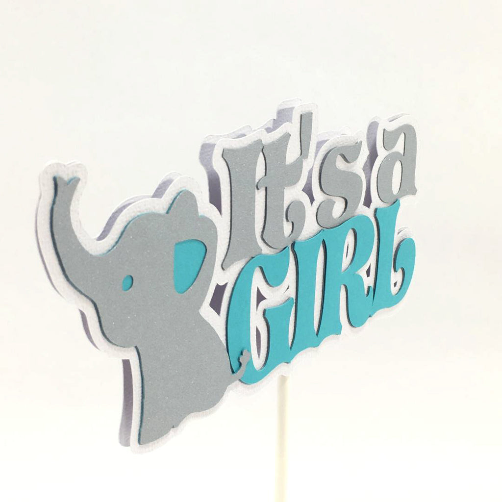 It's a Girl Elephant Centerpiece Sticks - Light Teal, Silver