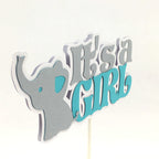 It's a Girl Elephant Centerpiece Sticks - Light Teal, Silver