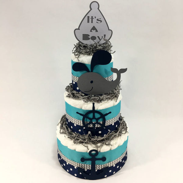 Blue & Teal Nautical Baby Shower Diaper Cake