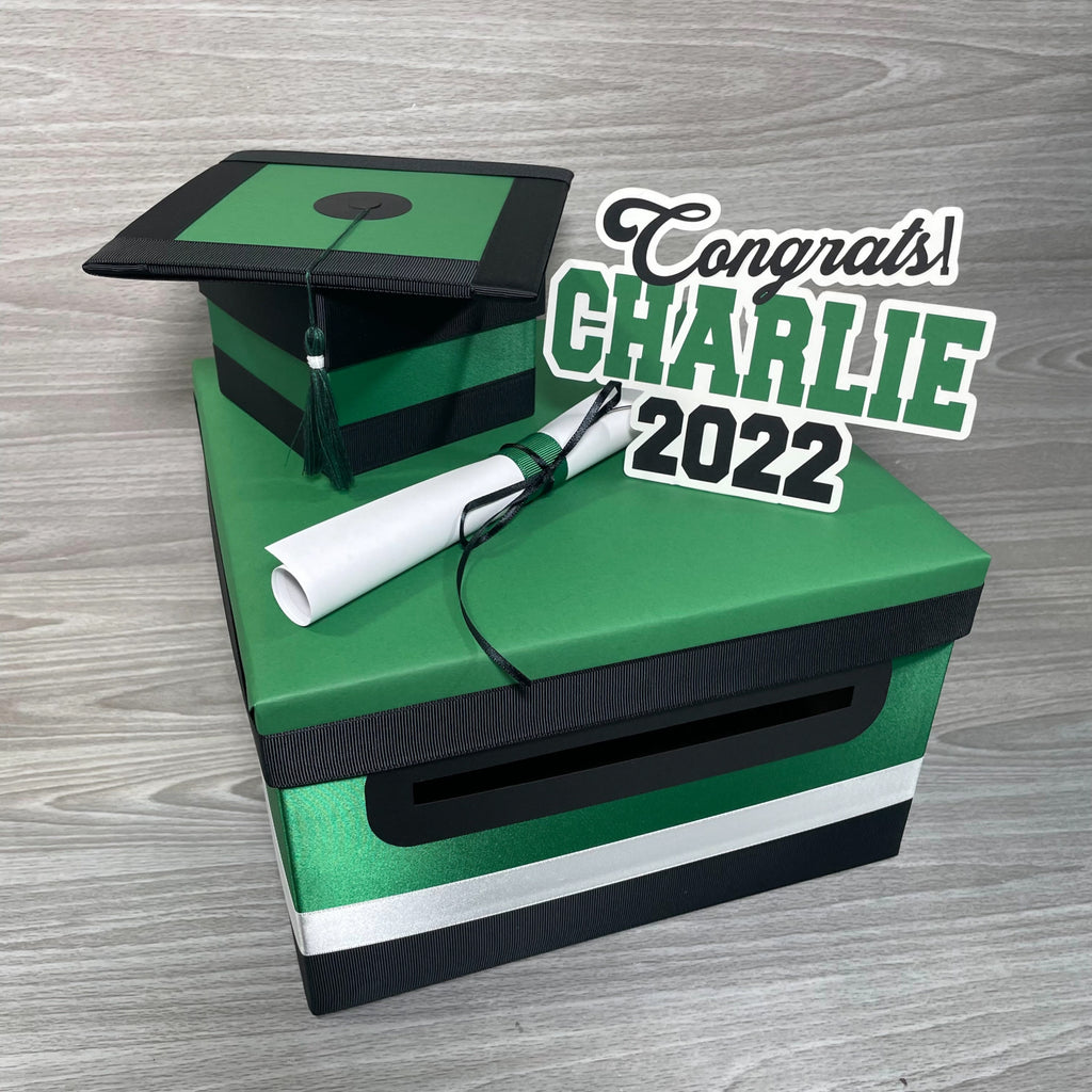 Graduation Card Box - Kelly Green, Black 10x10