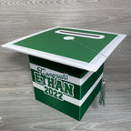 Graduation Cap Card Box - Green, White 8x8 Style 2