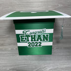 Graduation Cap Card Box - Green, White 8x8 Style 2
