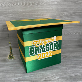 Graduation Cap Card Box - Kelly Green, Yellow Gold 8x8 Style 3