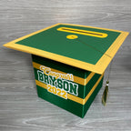 Graduation Cap Card Box - Kelly Green, Yellow Gold 8x8 Style 3