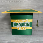 Graduation Cap Card Box - Kelly Green, Yellow Gold 8x8 Style 3