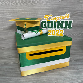 Graduation Card Box - Kelly Green, Yellow Gold 10x10