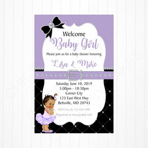 Girl Baby Shower Invitation - Lavender, Black