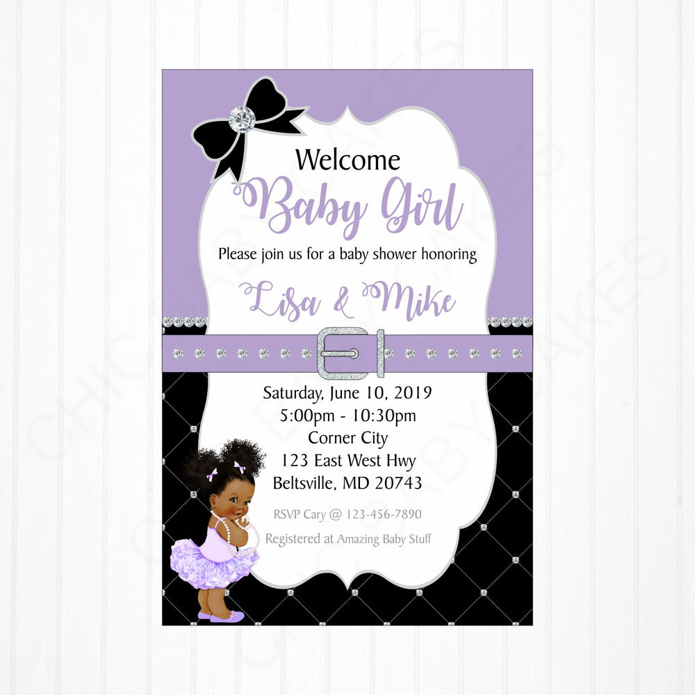 Lavender and Black Girl Baby Shower Invitation