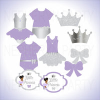 Lavender & Silver Princess Baby Shower Clipart Decorations 