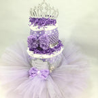 Purple & Silver Tutu Diaper Cake Centerpiece