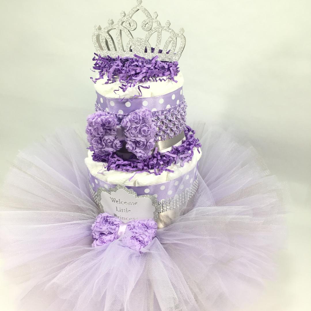 Purple & Silver Tutu Diaper Cake Centerpiece