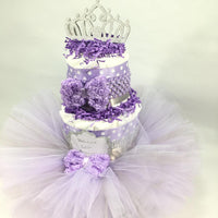 Purple & Silver Tutu Diaper Cake Centerpiece