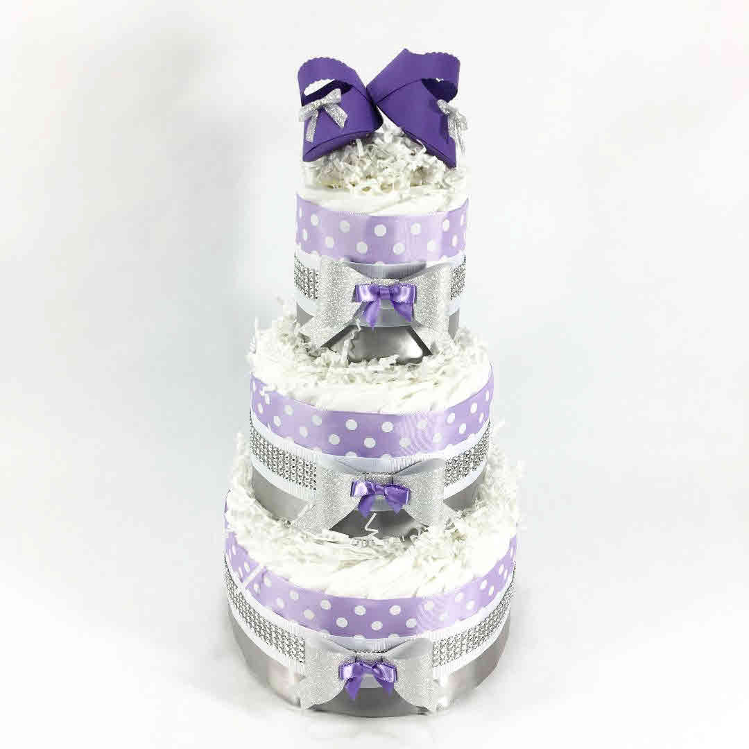 Purple and Silver Girl Diaper Cake Centerpiece