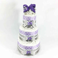 Purple and Silver Girl Diaper Cake Centerpiece
