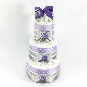 Purple and Silver Girl Diaper Cake Centerpiece