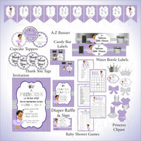 Lavender & Silver Princess Baby Shower Decorations Brown